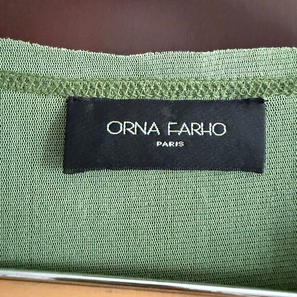 ORNA FARHO Paris | Y2K Vintage Green Double Mesh Ruffle V Neck Short Sleeve Top - Picture 5 of 6